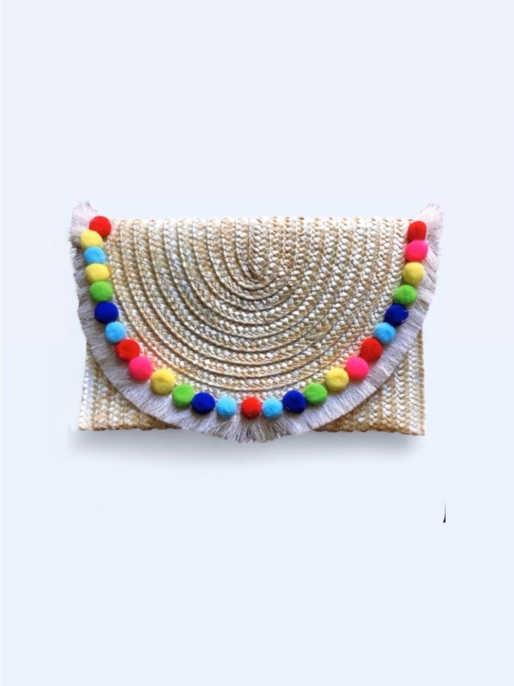 Straw Fringe Pom Pom Clutch